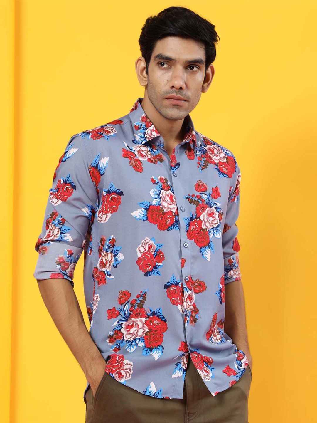 

Tistabene Men Blue Comfort Floral Printed Casual Cotton Shirt