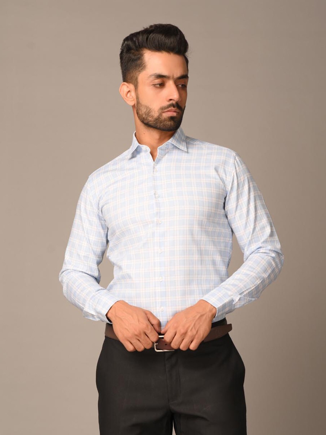 

Tistabene Men Blue and White Comfort Checked Formal Cotton Shirt