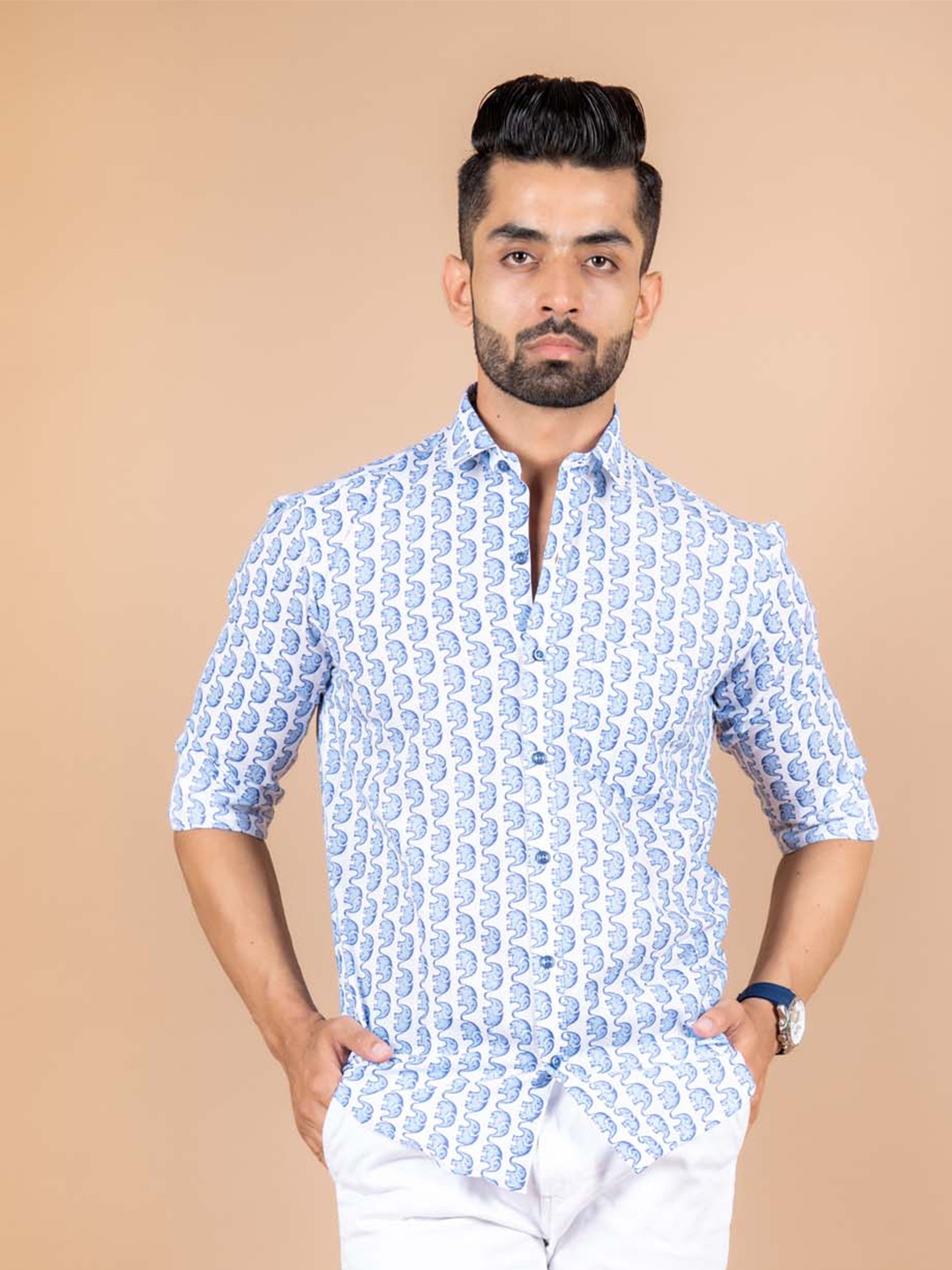 

Tistabene Men Blue Comfort Printed Casual Cotton Shirt