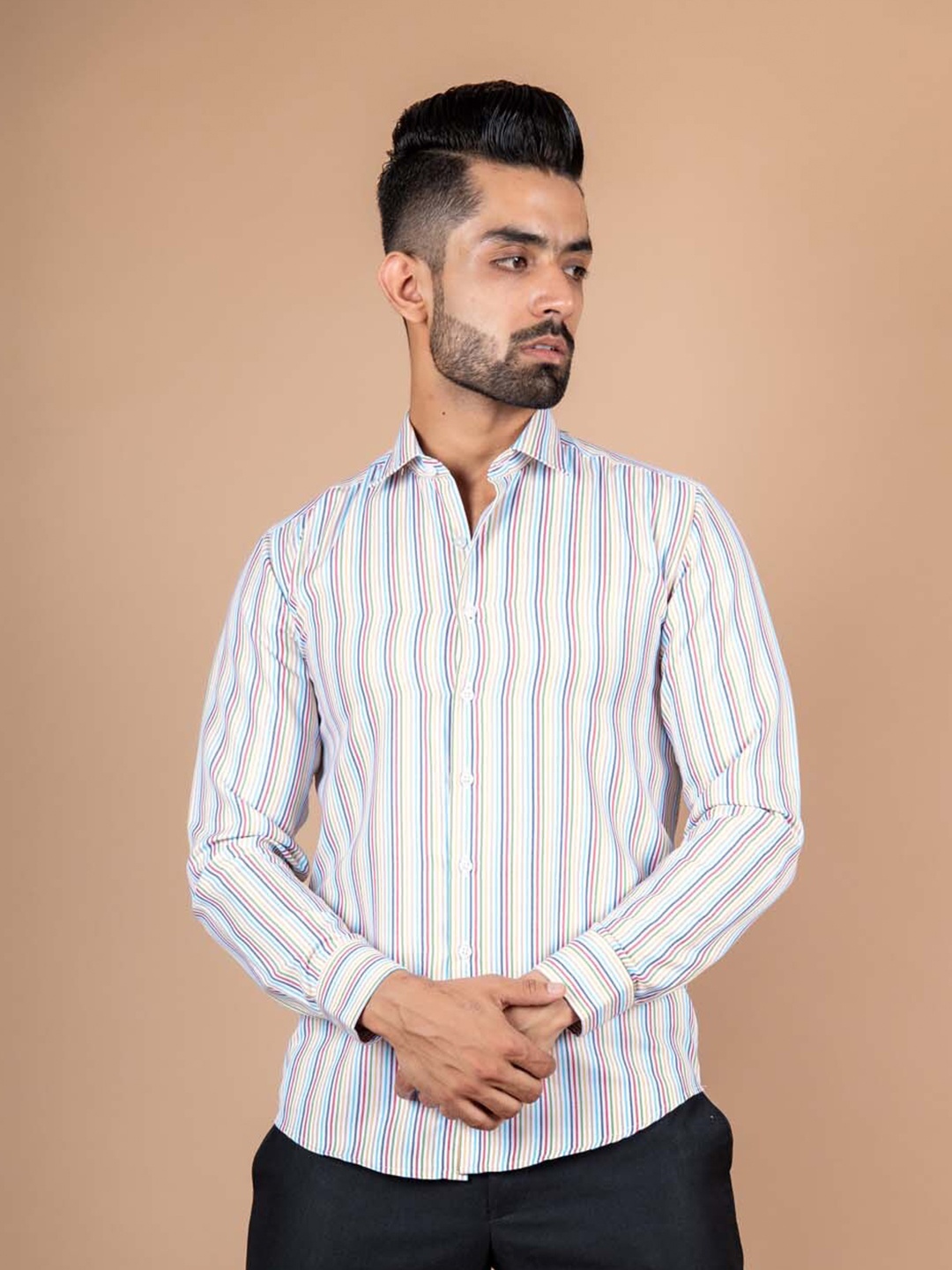 

Tistabene Men White Comfort Multi Stripes Striped Formal Cotton Shirt