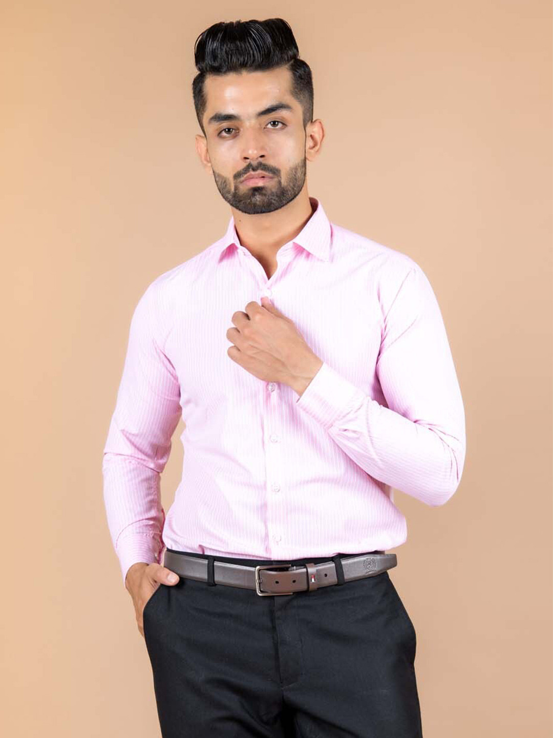 

Tistabene Men Pink Comfort Striped Casual Cotton Shirt