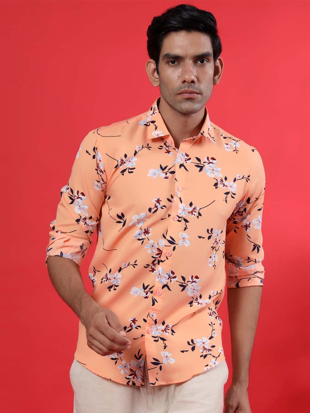 

Tistabene Men Peach-Coloured Comfort Floral Printed Casual Shirt