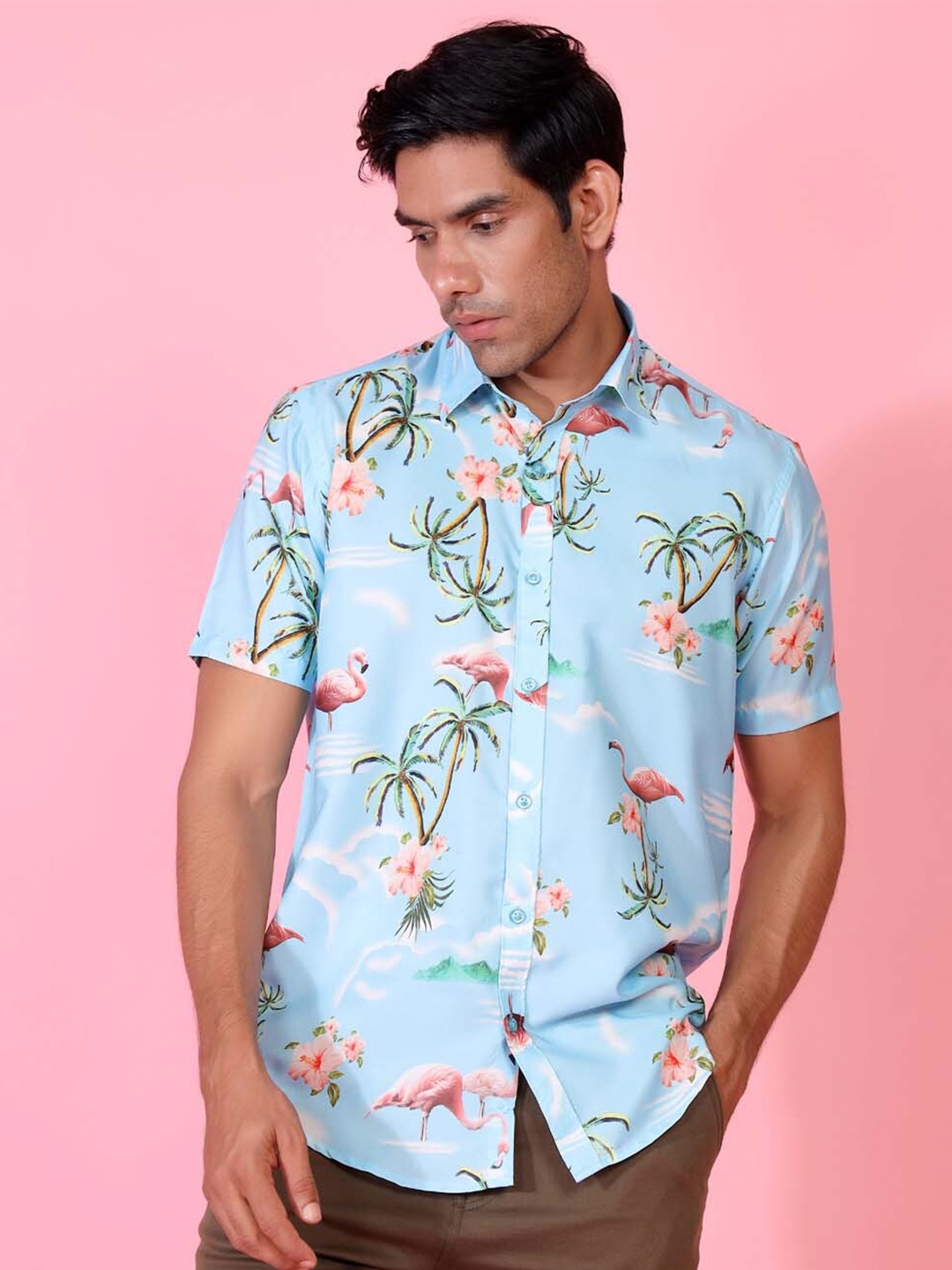 

Tistabene Men Blue Comfort Tropical Floral Printed Cotton Casual Shirt