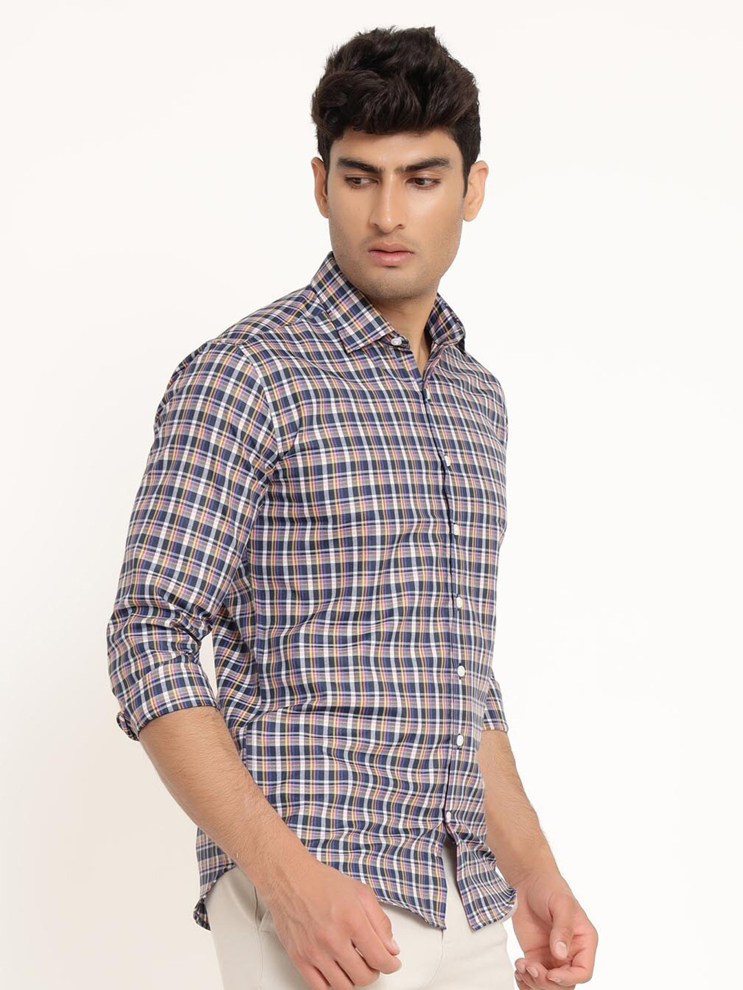 

Tistabene Men Blue Comfort Tartan Checks Checked Casual Cotton Shirt