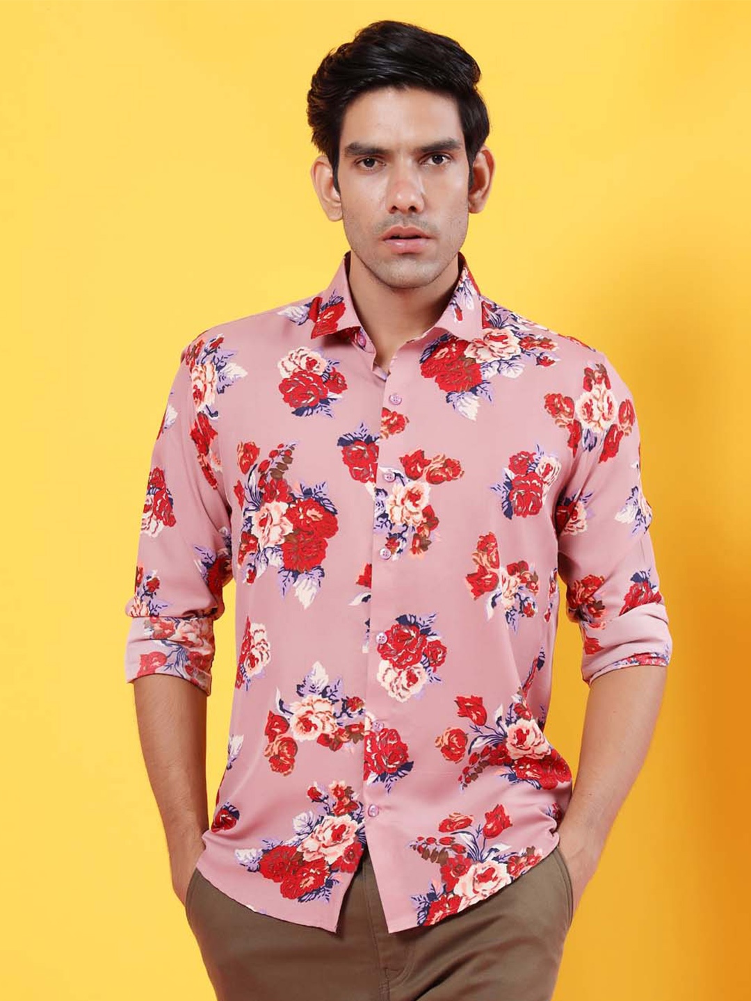 

Tistabene Men Pink Comfort Floral Printed Cotton Casual Shirt