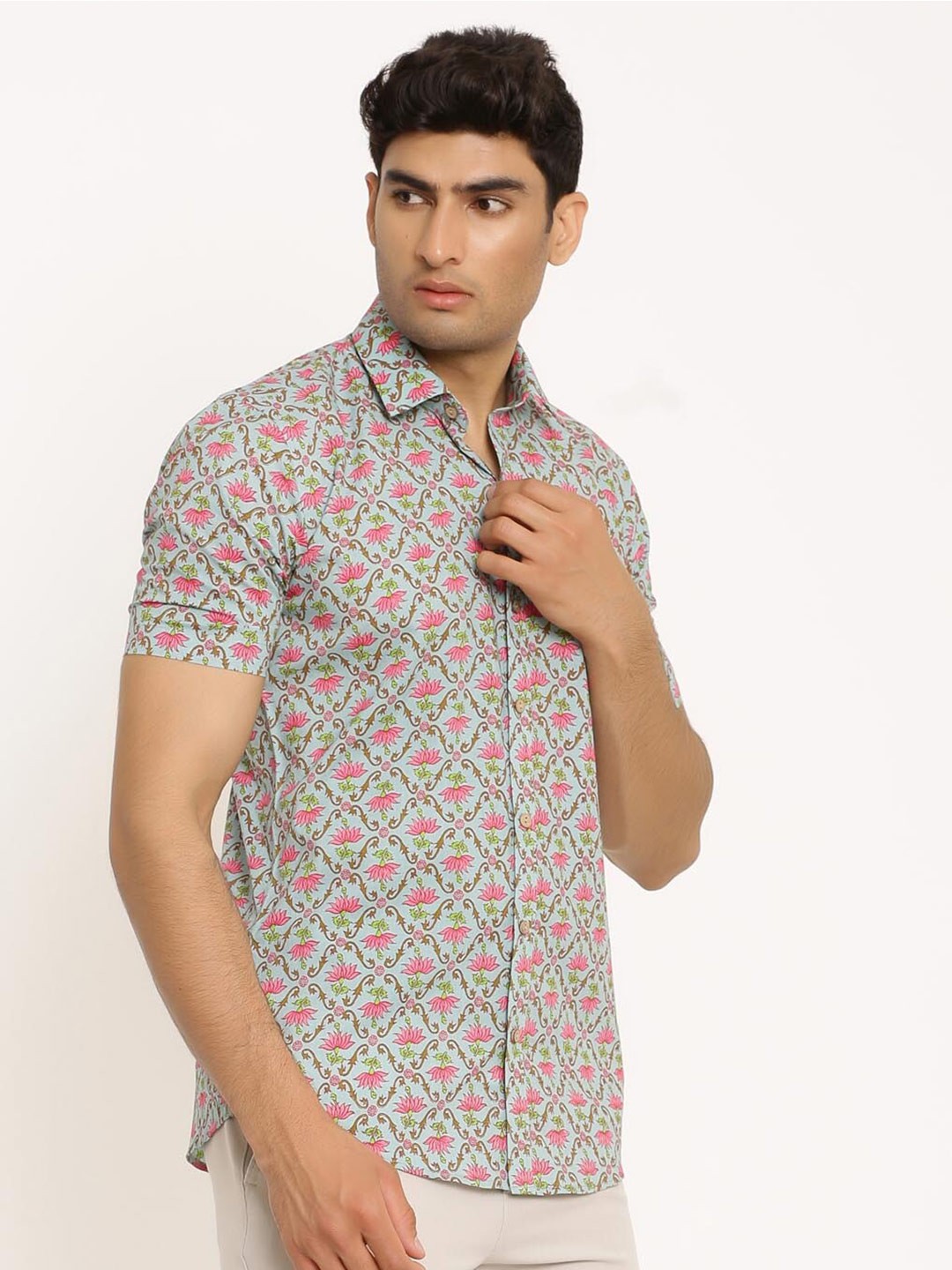 

Tistabene Men Pink Comfort Floral Printed Casual Cotton Shirt