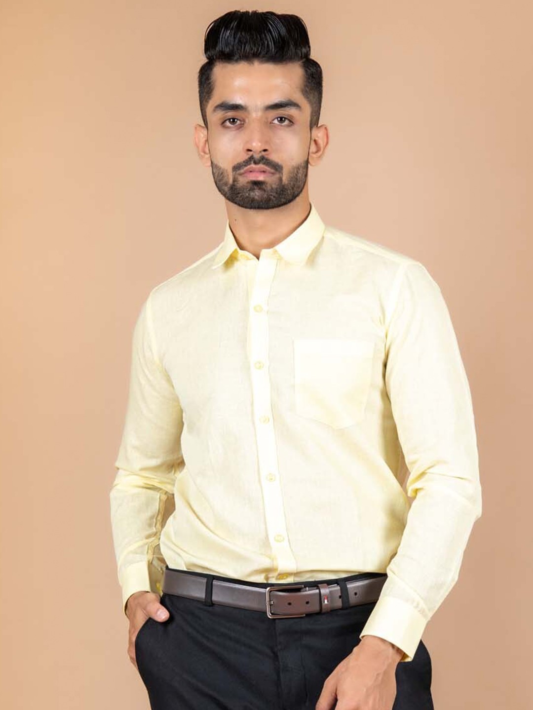 

Tistabene Men Yellow Comfort Formal Cotton Linen Shirt