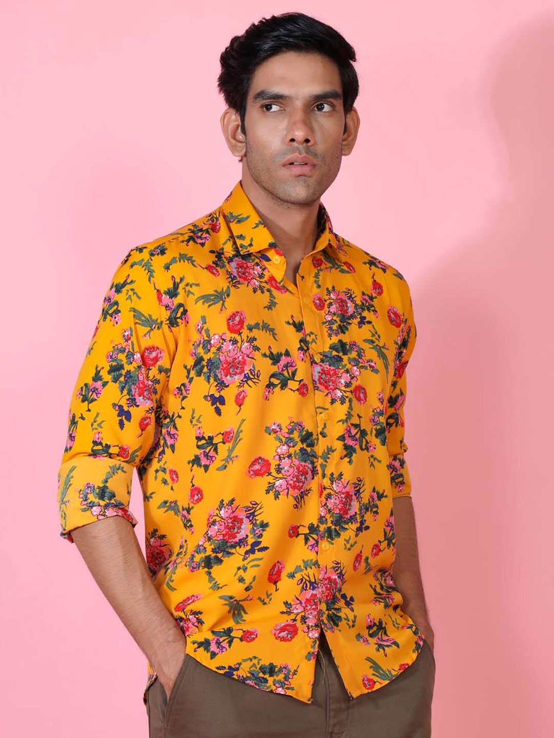 

Tistabene Men Yellow Comfort Floral Printed Casual Shirt