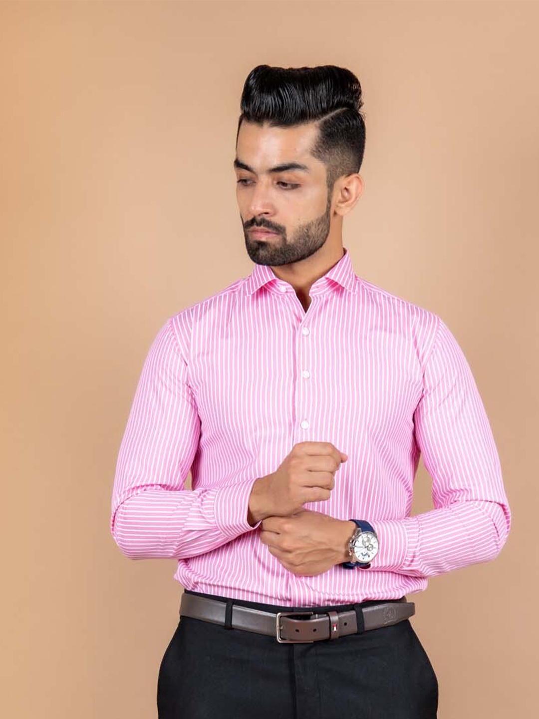 

Tistabene Men Pink Comfort Striped Cotton Formal Shirt