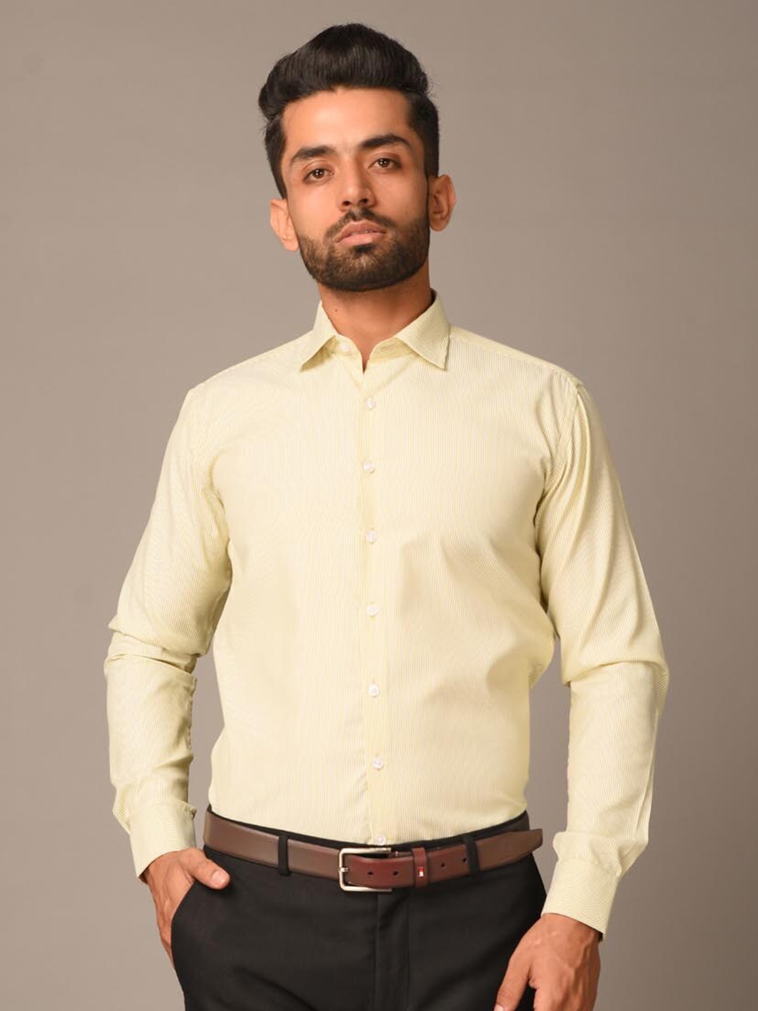 

Tistabene Men Green Comfort Striped Cotton Formal Shirt