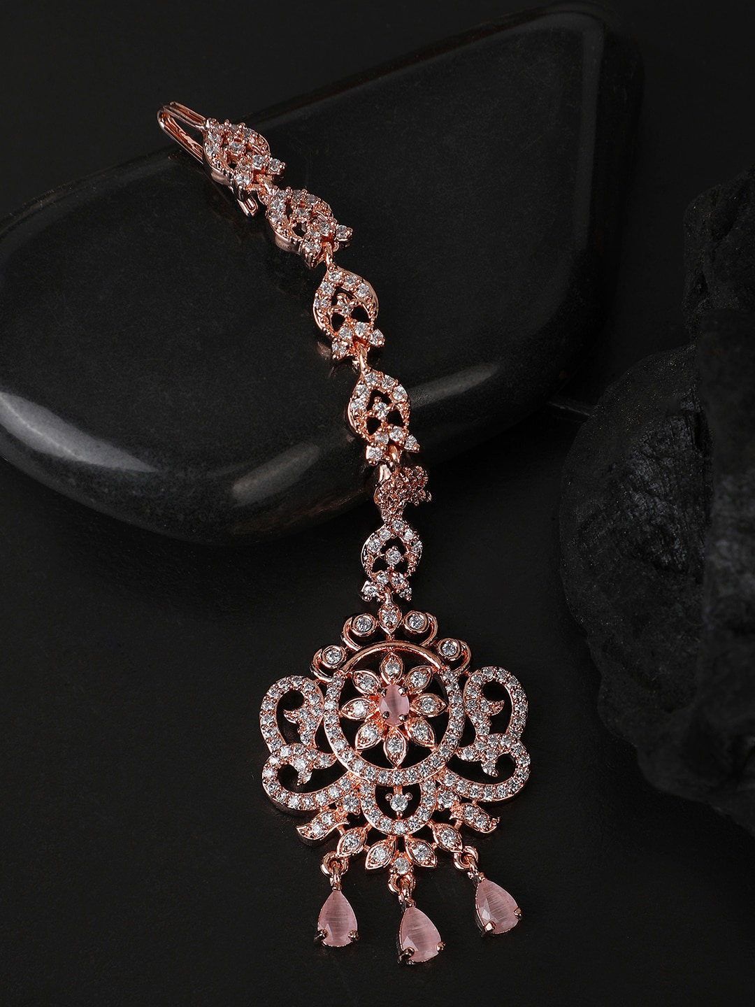

Bhana Fashion Rose Gold colour White Ad-Studded Maangtika