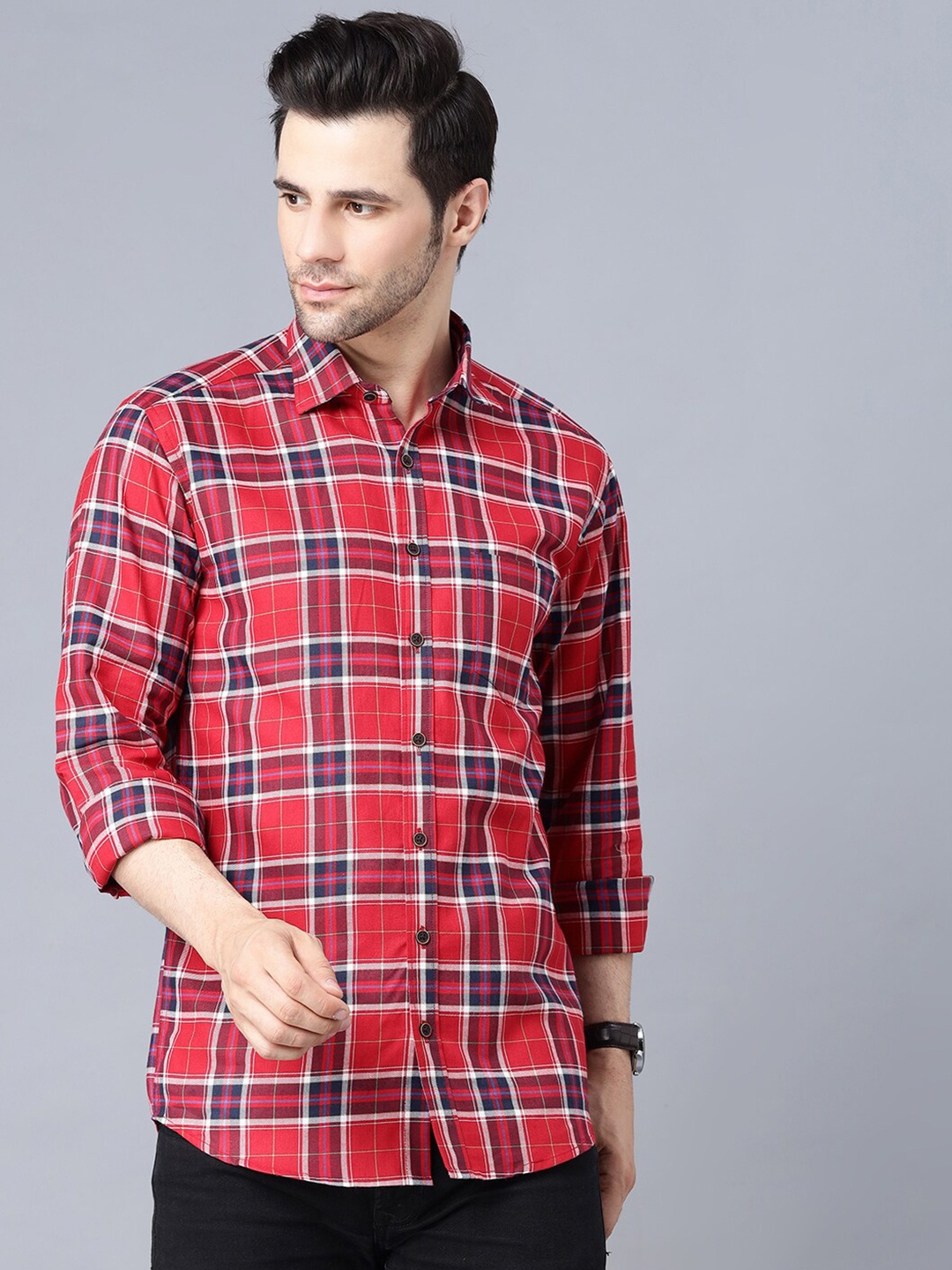 

MR KAMEEJ Men Red Comfort Tartan Checked Cotton Casual Shirt