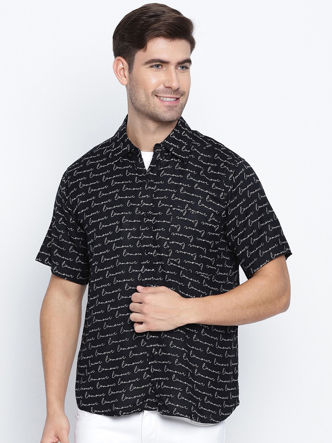 

Oxolloxo Men Black Classic Semi Sheer Printed Casual Shirt