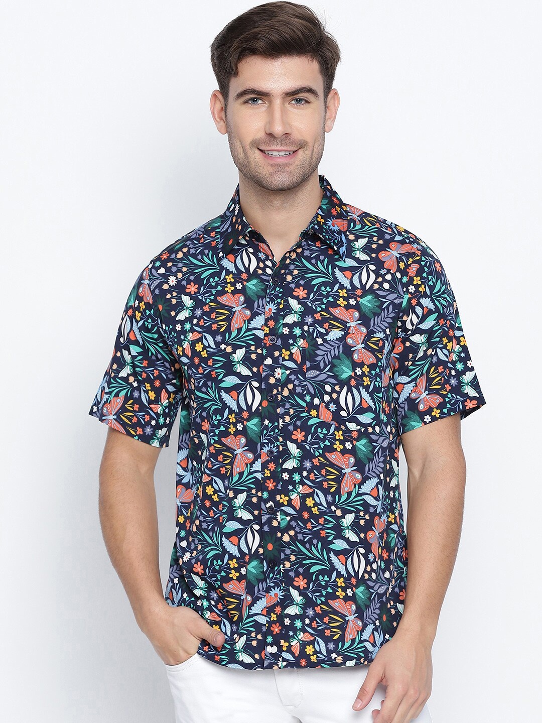 

Oxolloxo Men Multicoloured Classic Floral Semi Sheer Printed Casual Shirt, Multi