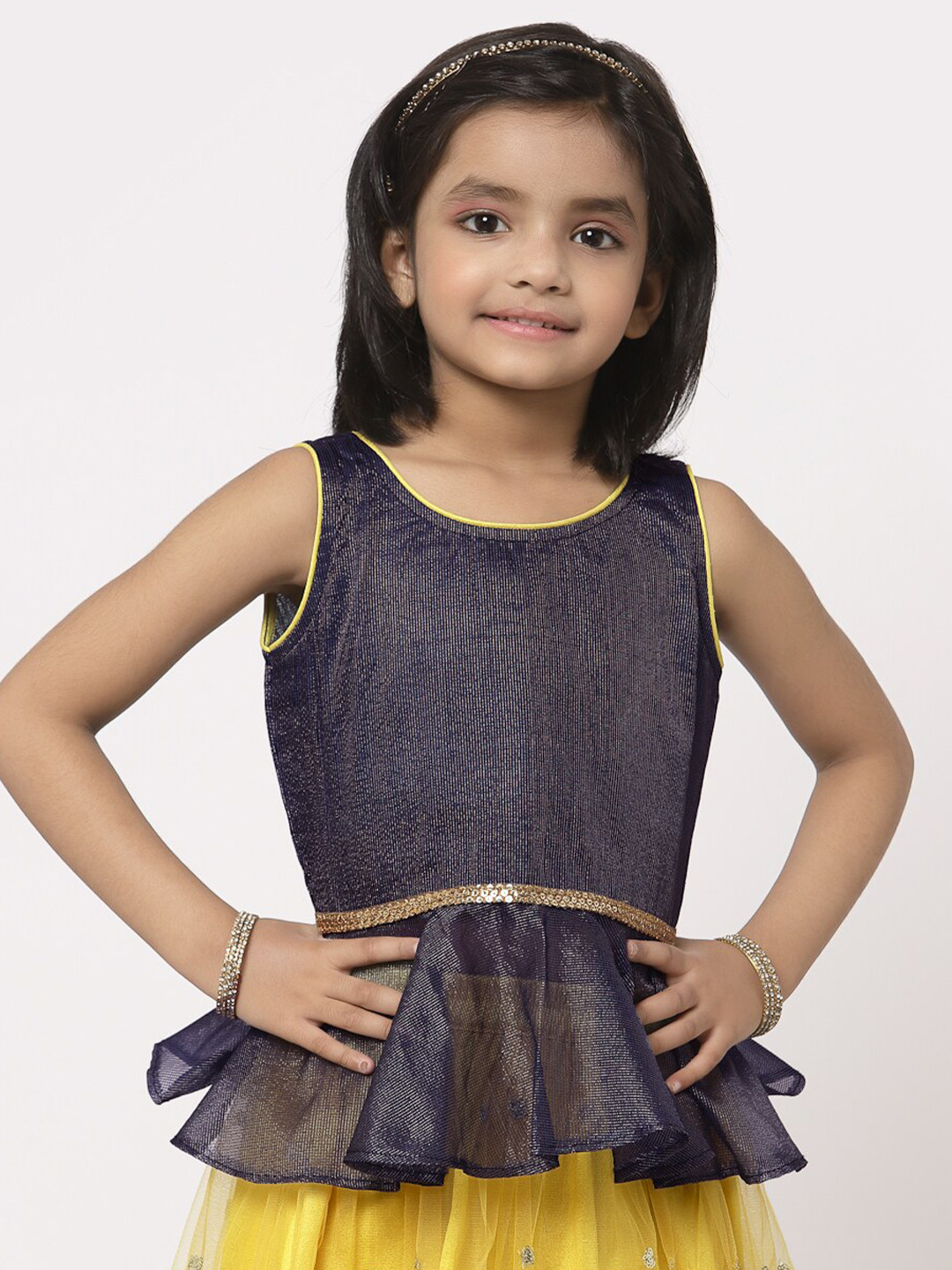 

studio rasa Navy Blue Sheen Sheer Net Peplum Top