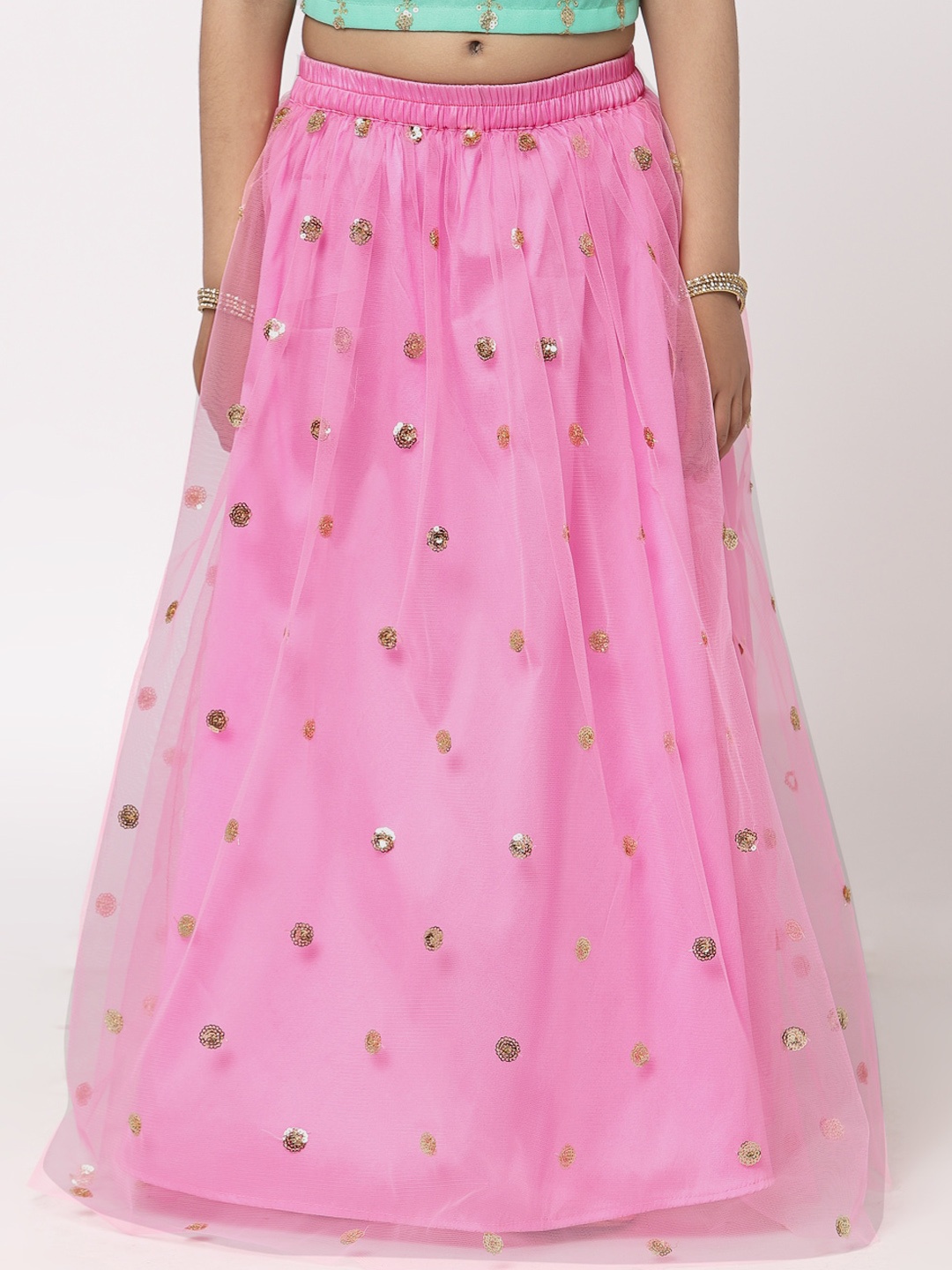 

studio rasa Girls Pink Embroidered Flared Maxi Skirts
