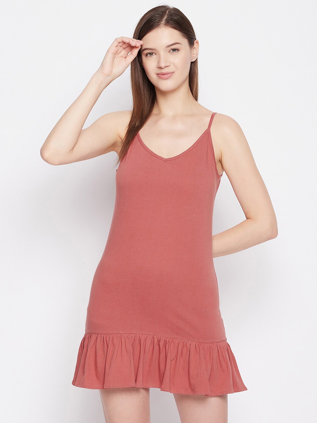 

Hypernation Rust Solid Cotton Nightdress