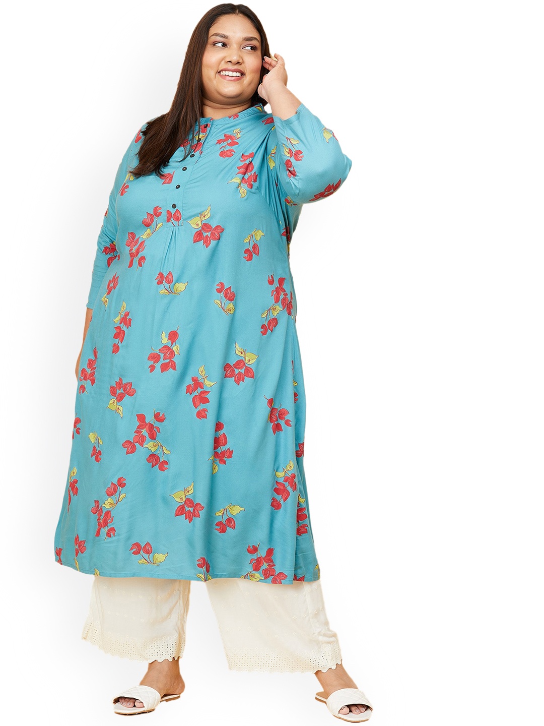 max Plus Size Women Blue & Red Floral Printed Kurta
