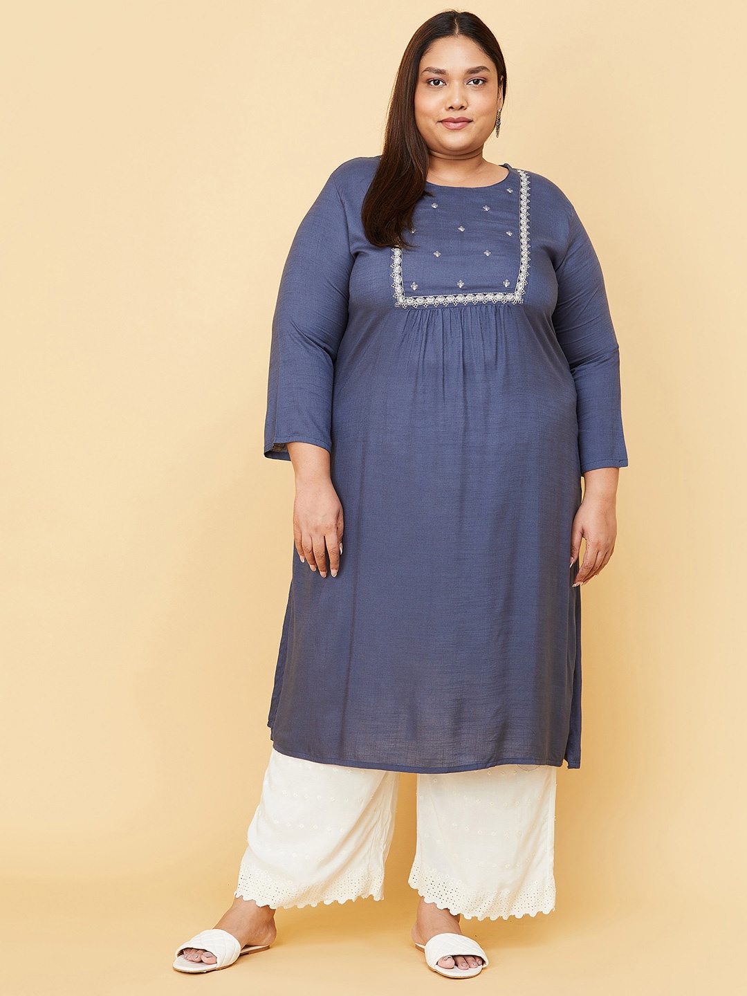 

max Women Navy Blue Yoke Design Kurta