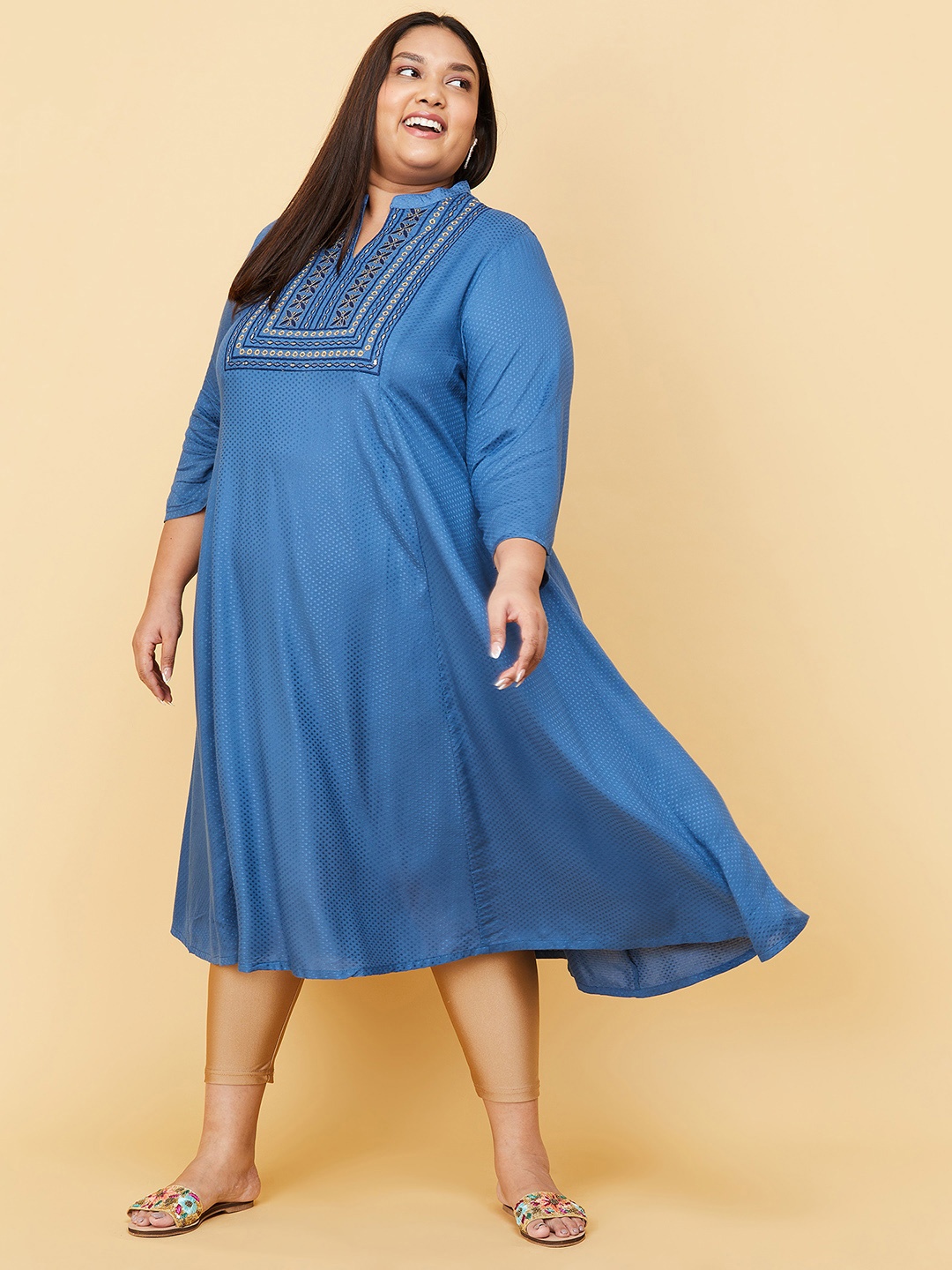 

max Women Blue Yoke Design Thread Work Anarkali Kurta