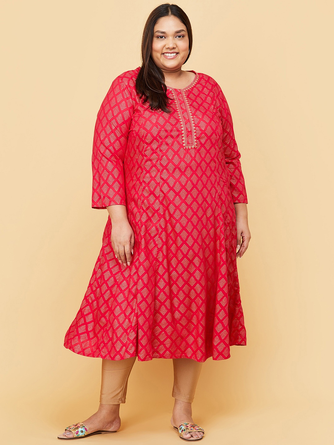 

max Plus Size Women Fuchsia Geometric Printed Kurta
