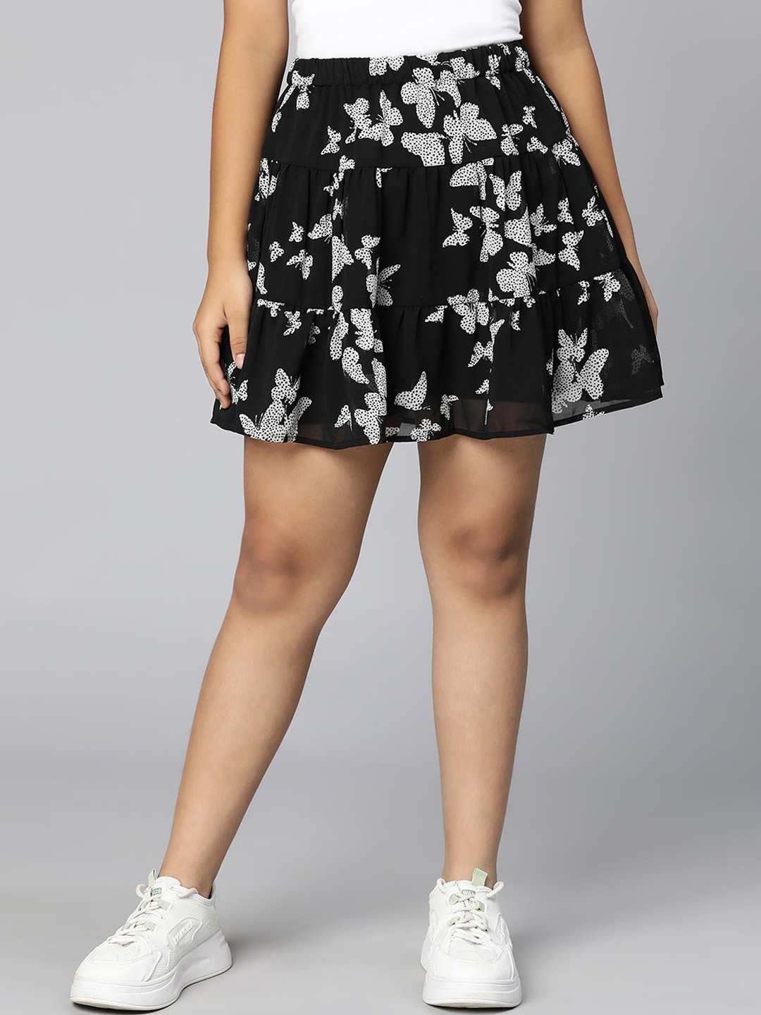 

Oxolloxo Girls Black Printed A-line Above Knee Length Skirts