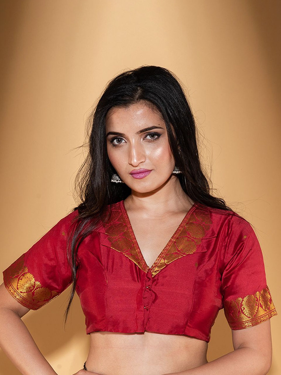 

Charukriti Women Red Solid Saree Blouse