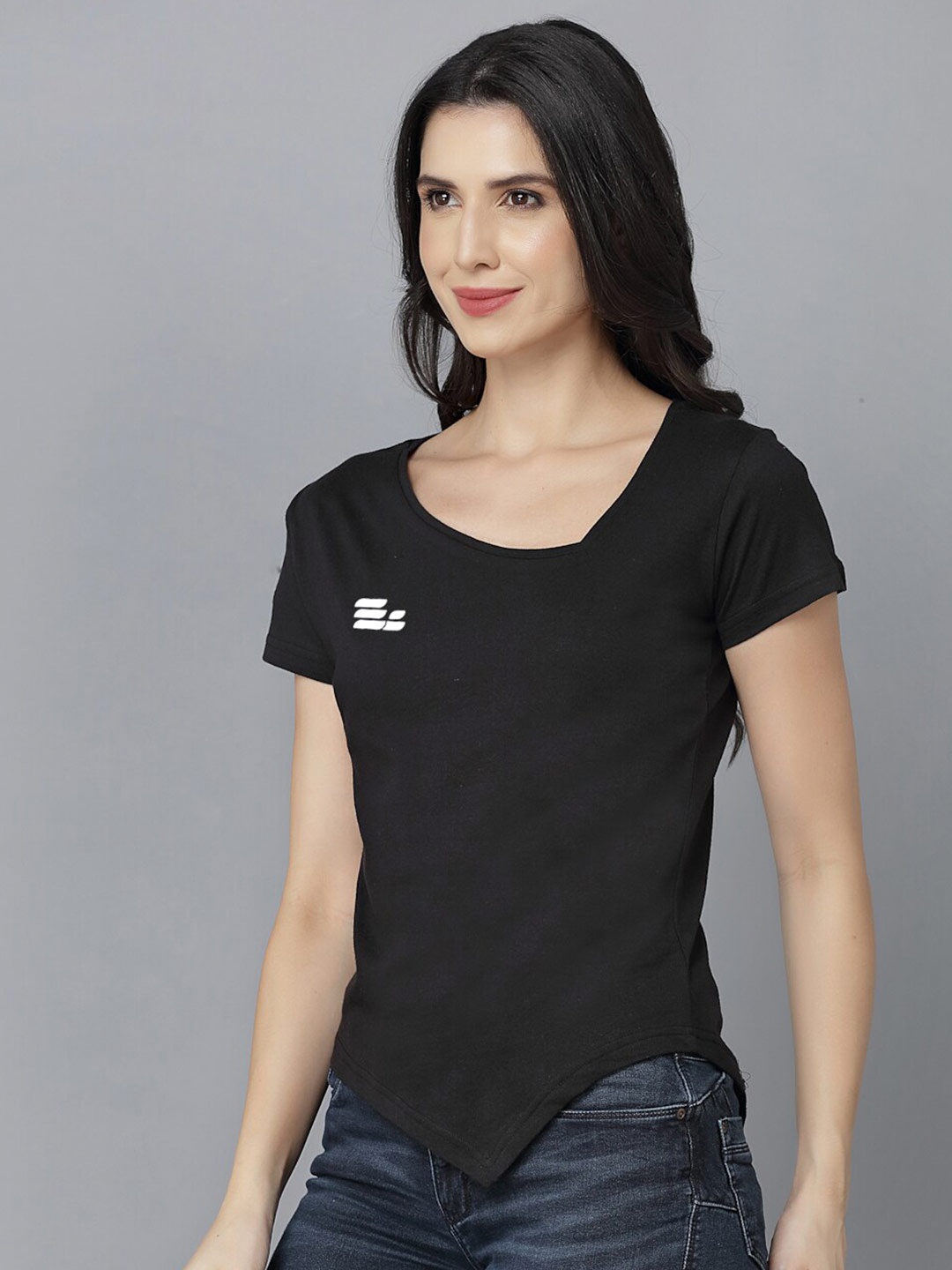 

THE EG STORE Women Black Cotton T-shirt