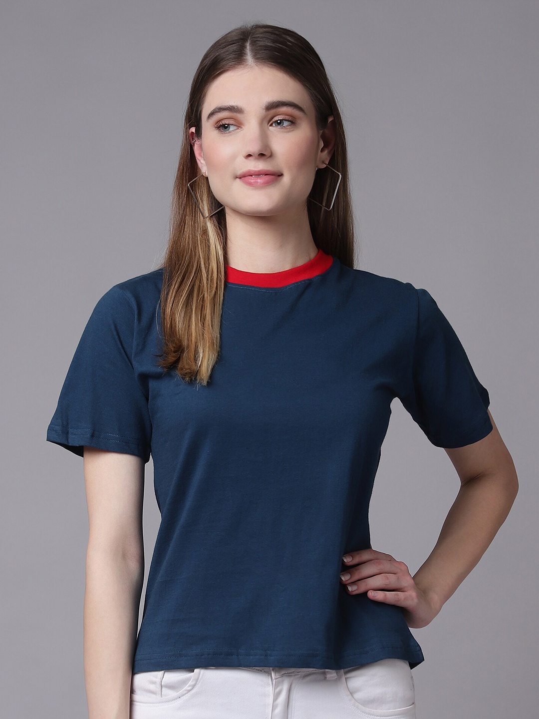 

THE EG STORE Women Blue & Red T-shirt