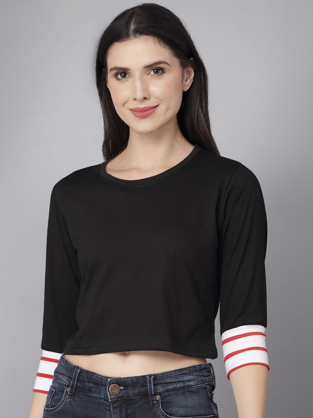 

THE EG STORE Women Black & White Crop T-shirt