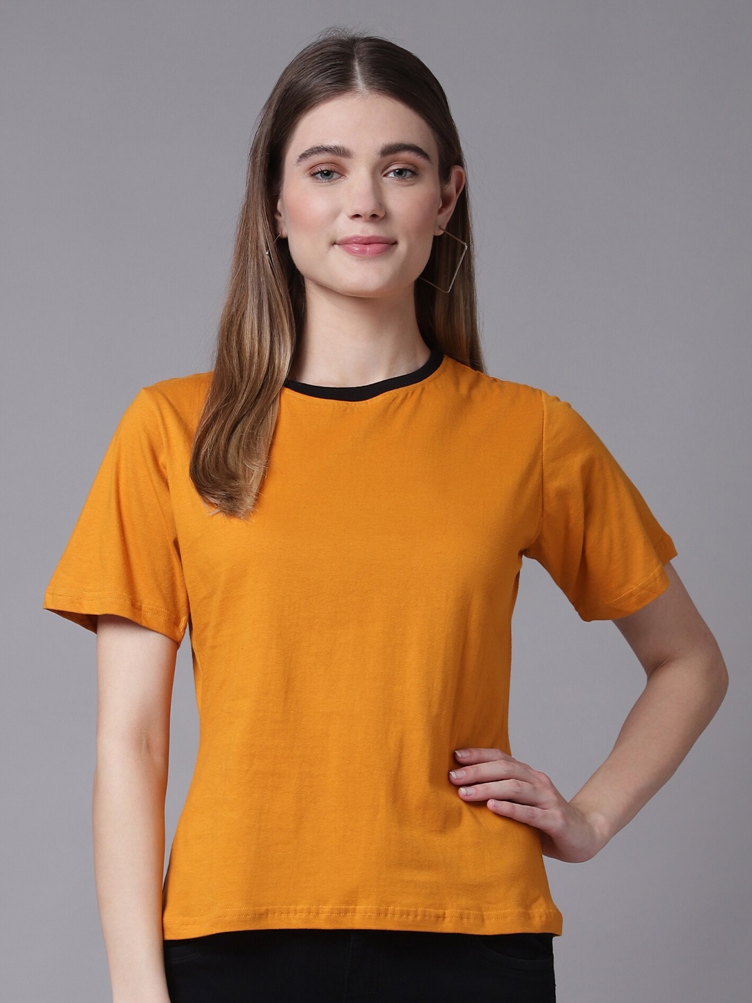 

THE EG STORE Women Yellow Solid T-shirt