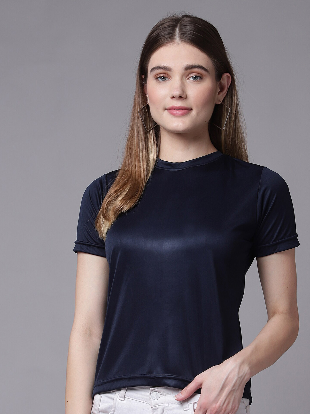 

THE EG STORE Women Navy Blue T-shirt
