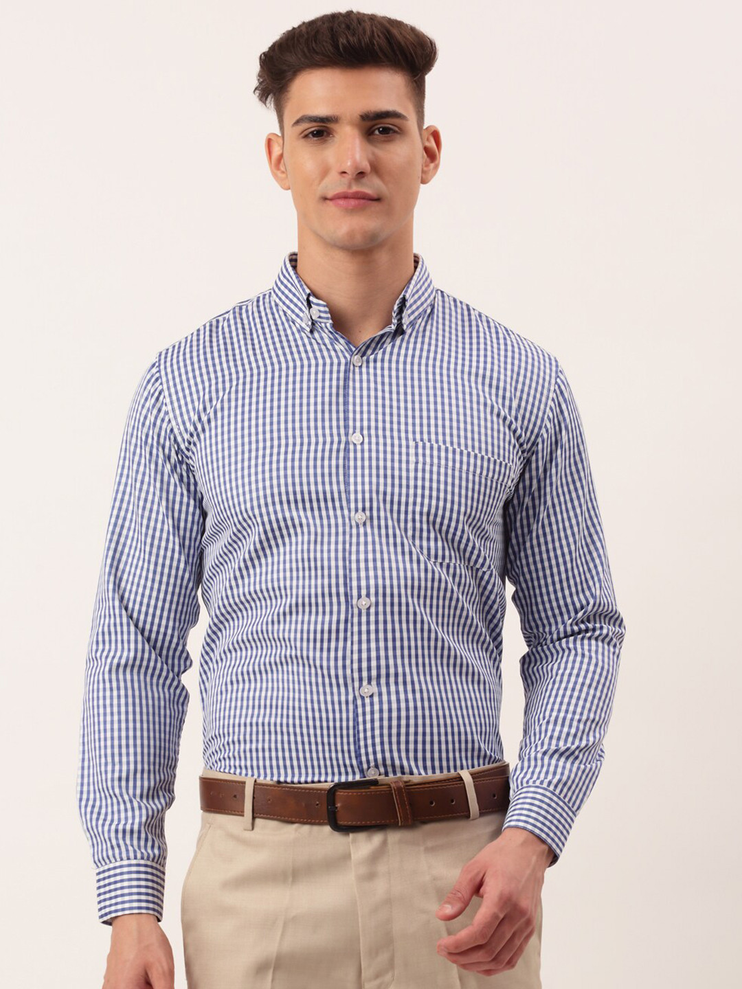 

JAINISH Men Blue Classic Checked Cotton Formal Shirt