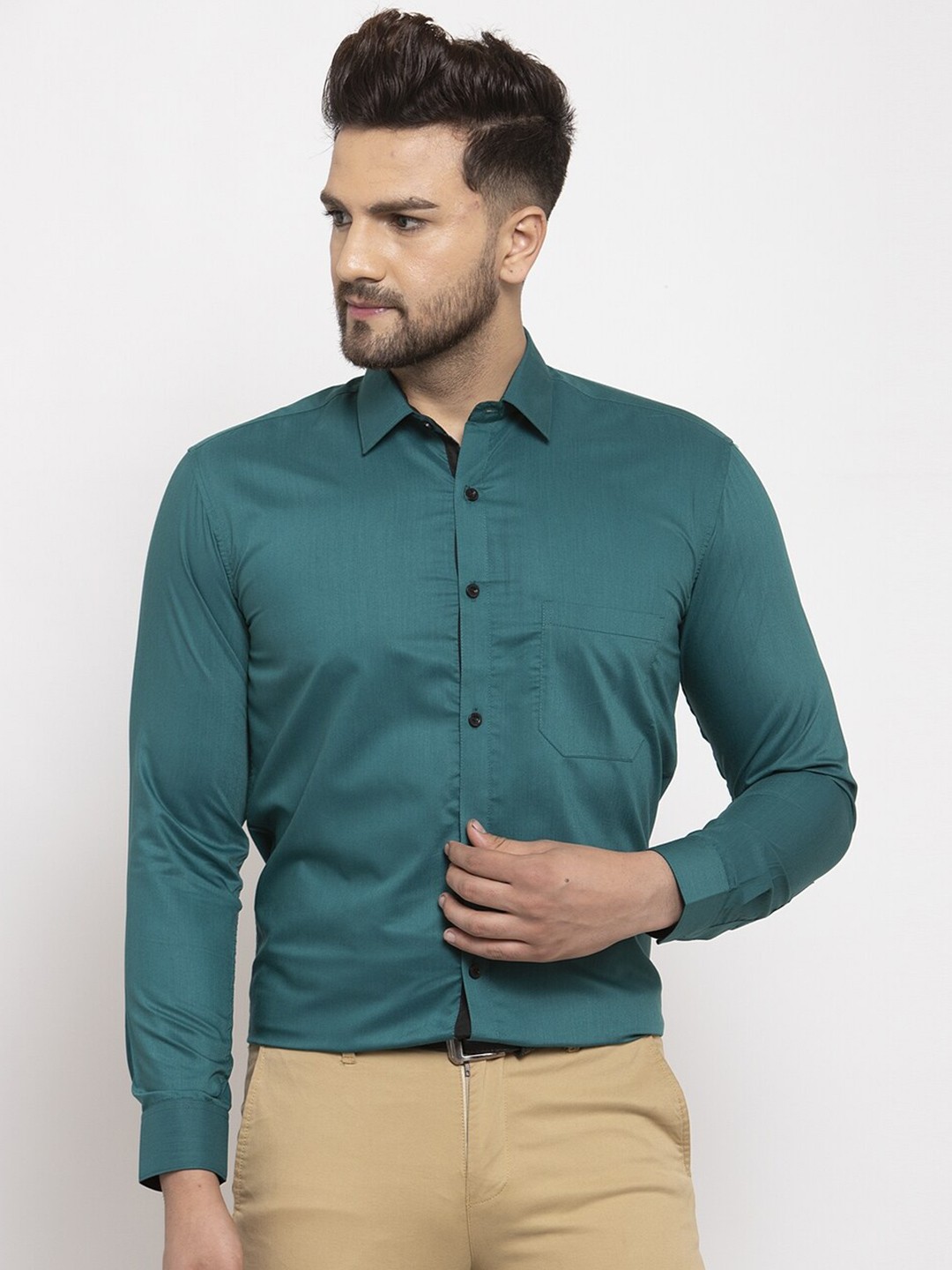 

JAINISH Men Green Solid Classic Formal Shirt