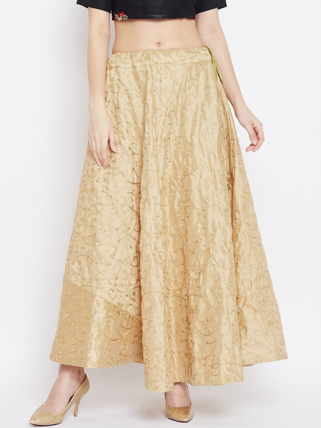 

Clora Creation Women Beige Embroidered Flared Skirts