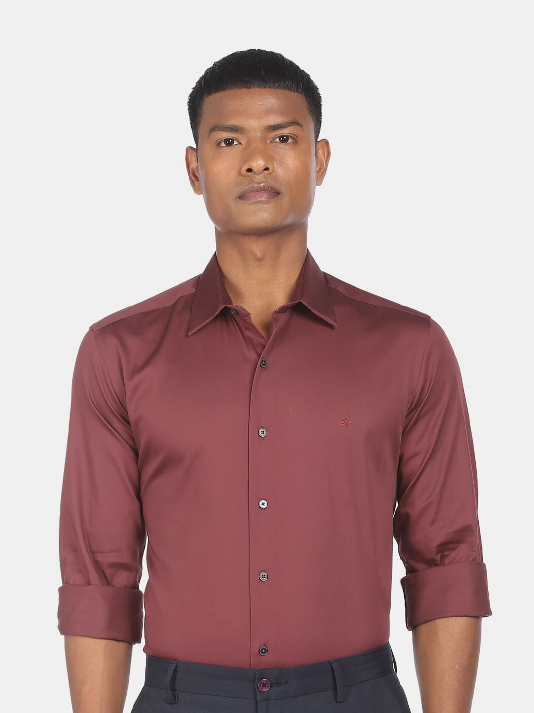 Arrow New York Men Red Solid Slim Fit Formal Shirt