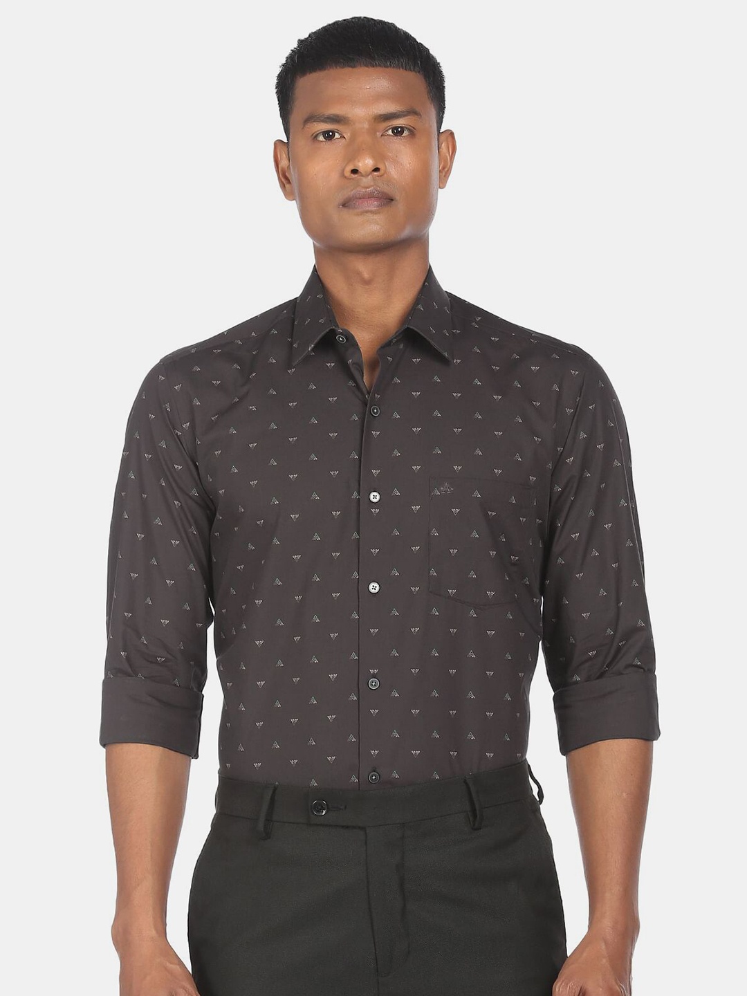 

Arrow New York Men Charcoal Slim Fit Printed Pure Cotton Formal Shirt