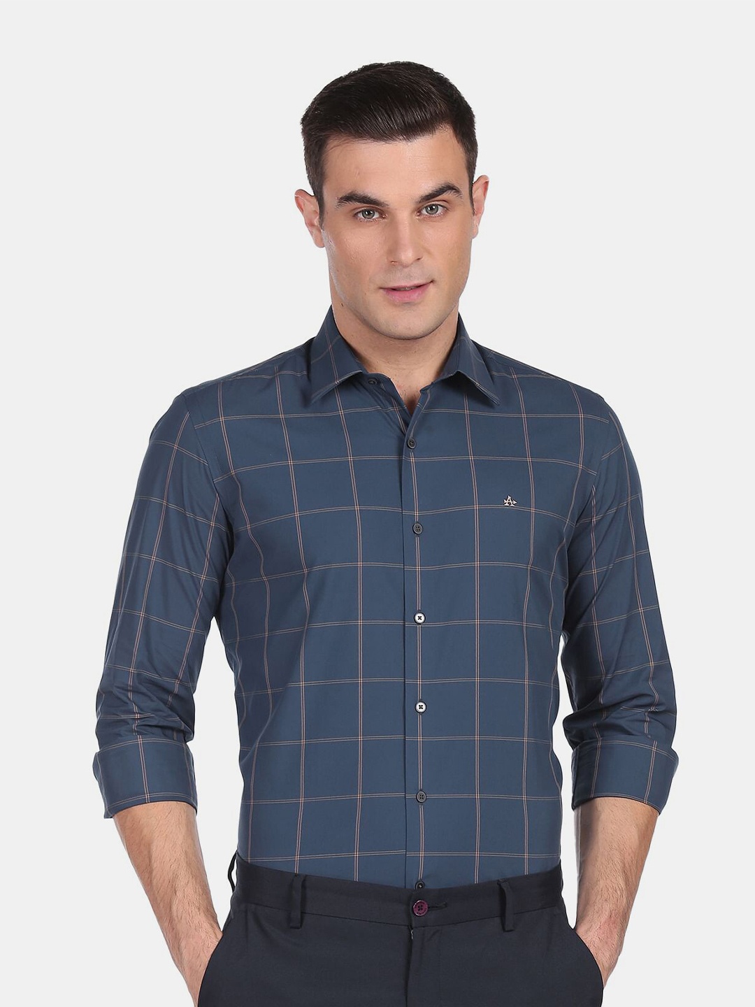 

Arrow New York Men Blue Slim Fit Windowpane Checks Checked Formal Shirt