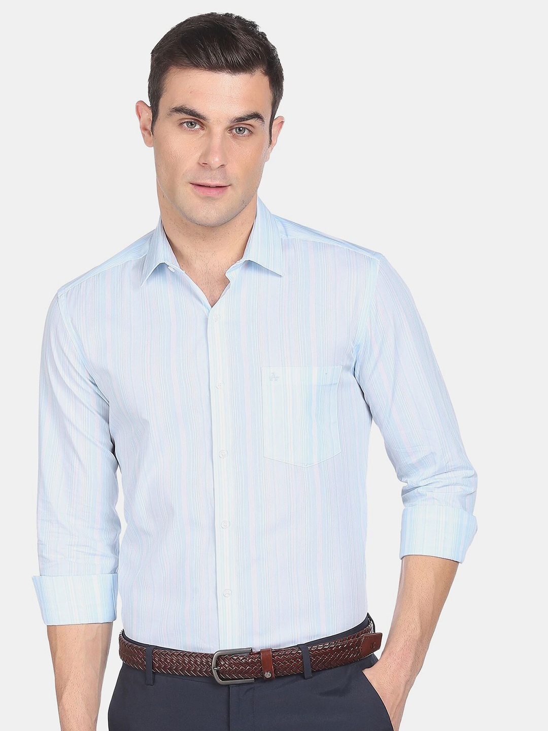 

Arrow Men Blue Striped Slim Fit Cotton Formal Shirt