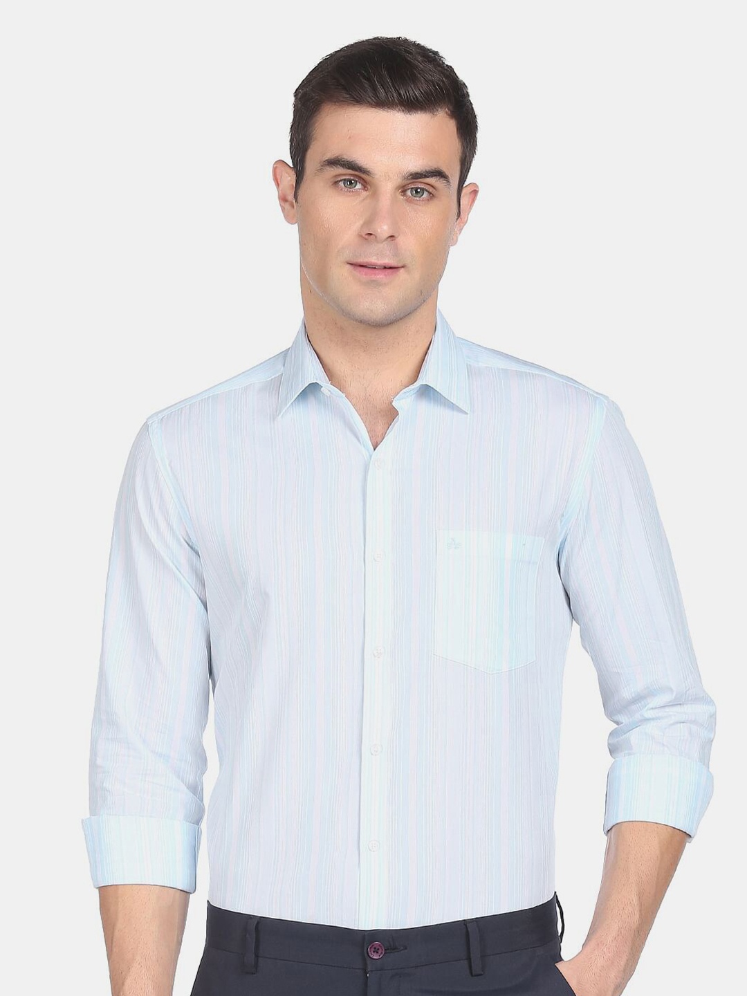 

Arrow Men Blue Striped Cotton Formal Shirt