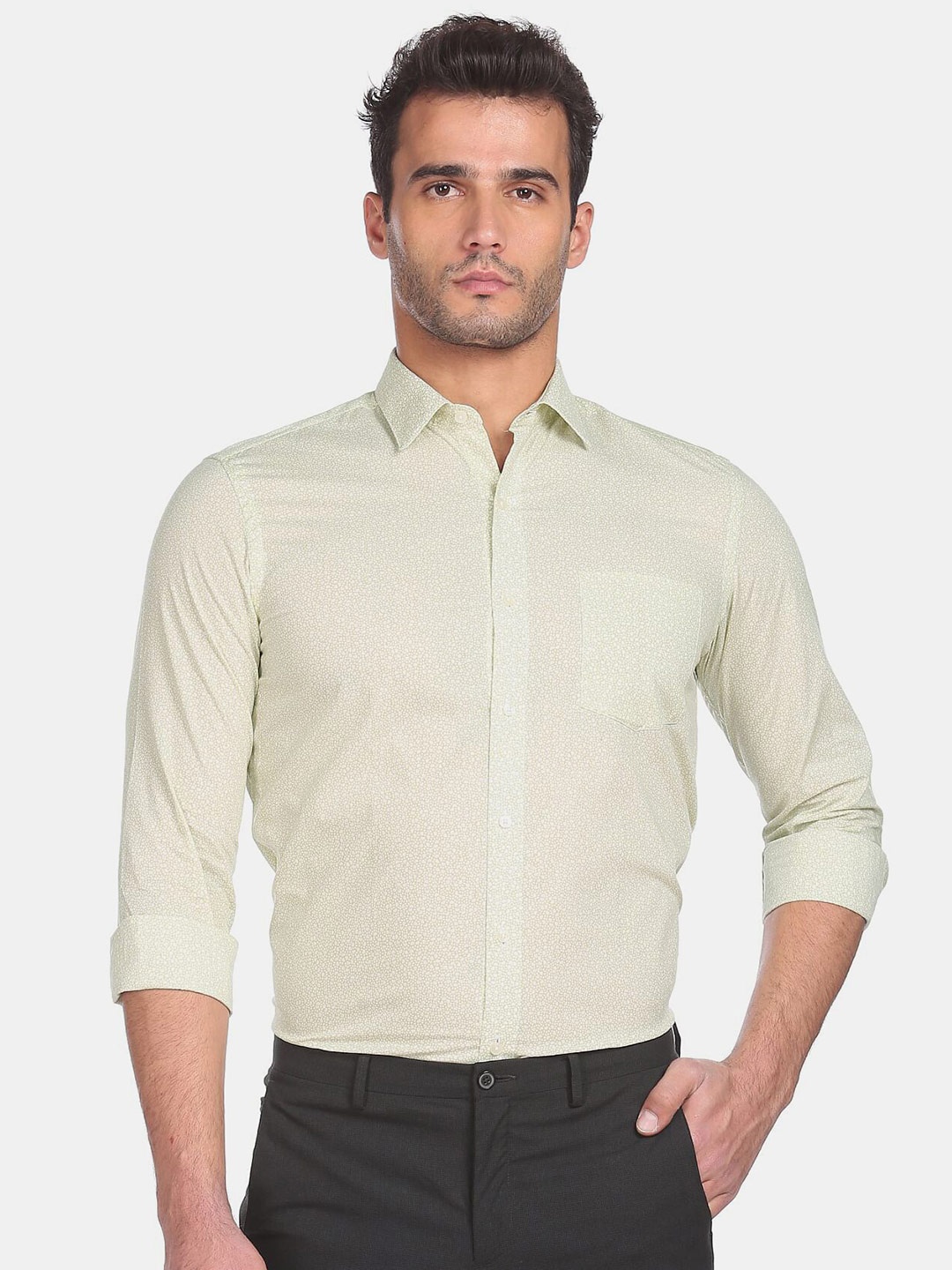 

Arrow Men Green Printed Cotton Formal Shirt