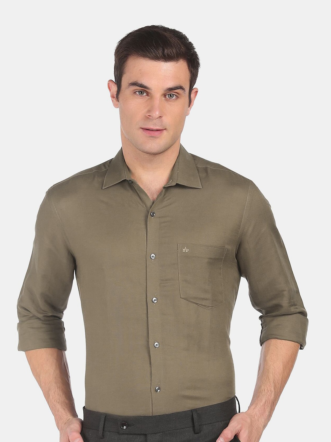 

Arrow Men Green Solid Slim Fit Linen Formal Shirt