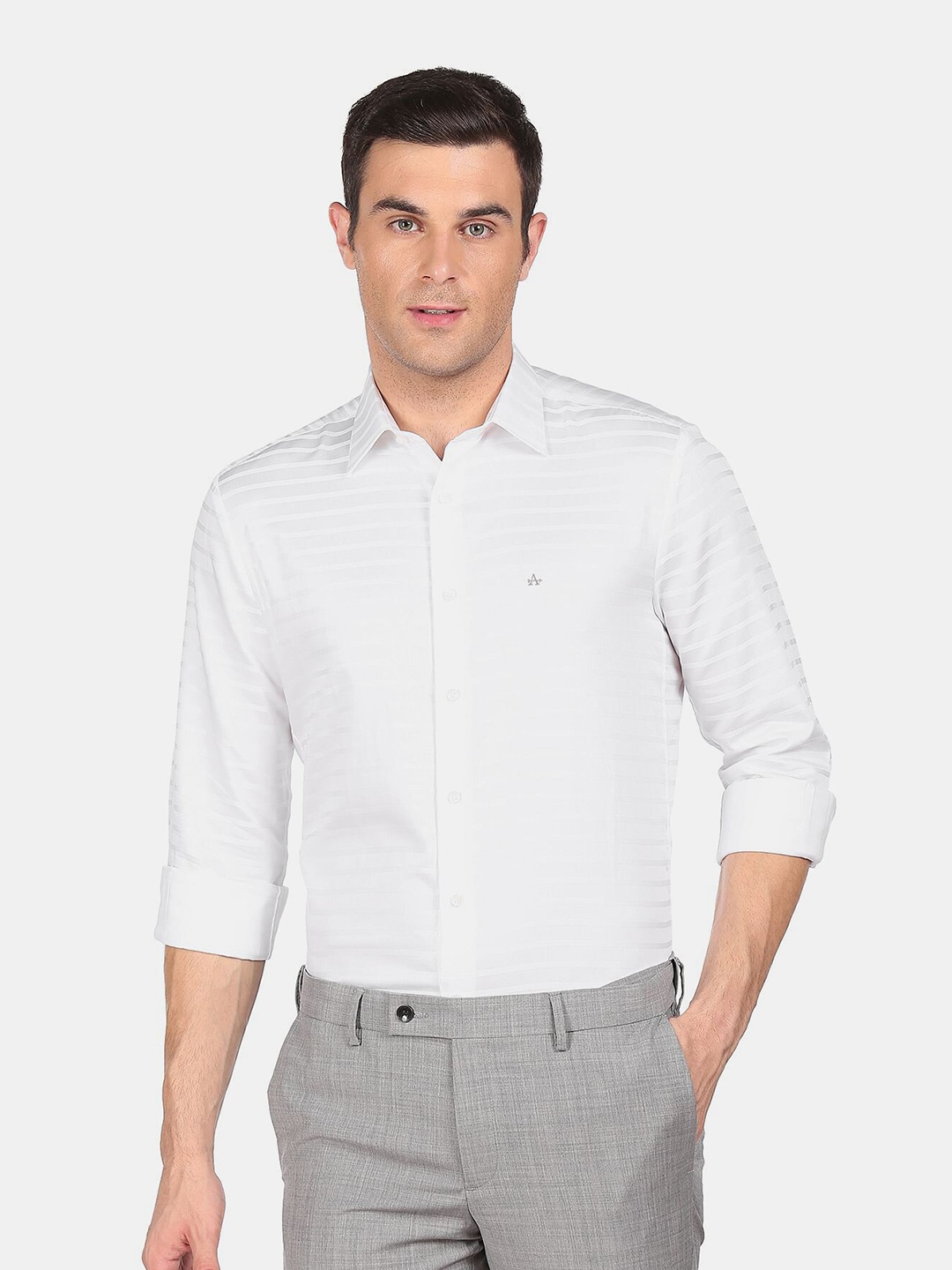 

Arrow Men White Horizontal Stripes Striped Formal Shirt