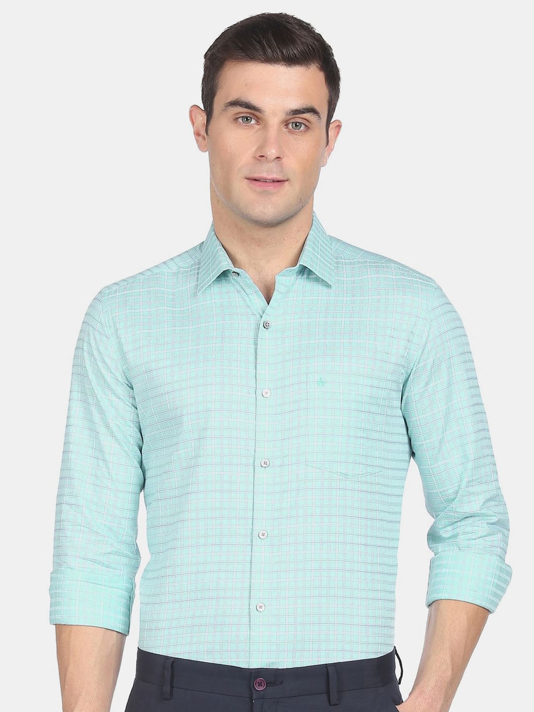 

Arrow Men Blue Slim Fit Grid Tattersall Checks Checked Cotton Formal Shirt
