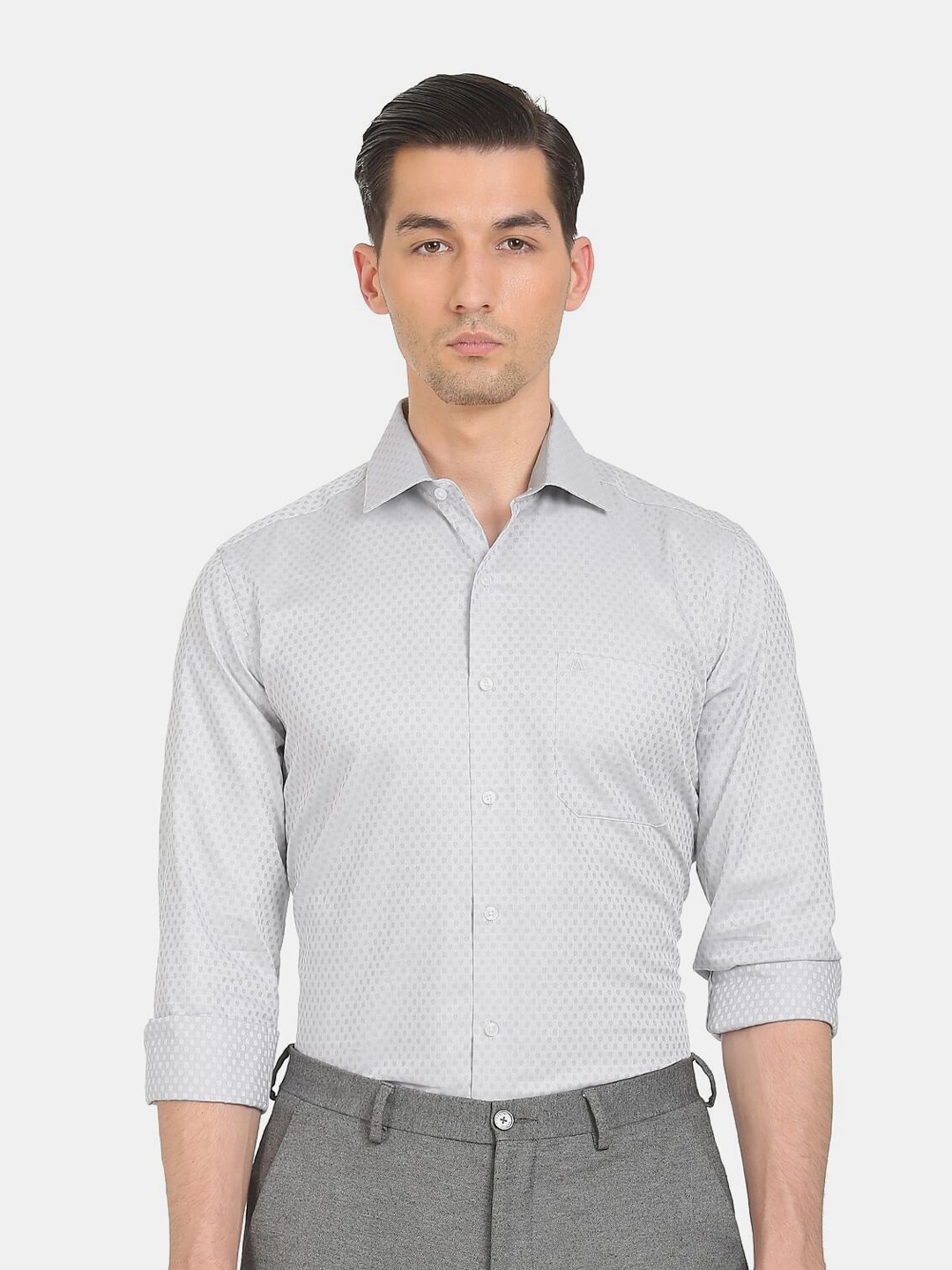 

Arrow Men Grey Slim Fit Printed Pure Cotton Formal Shirt