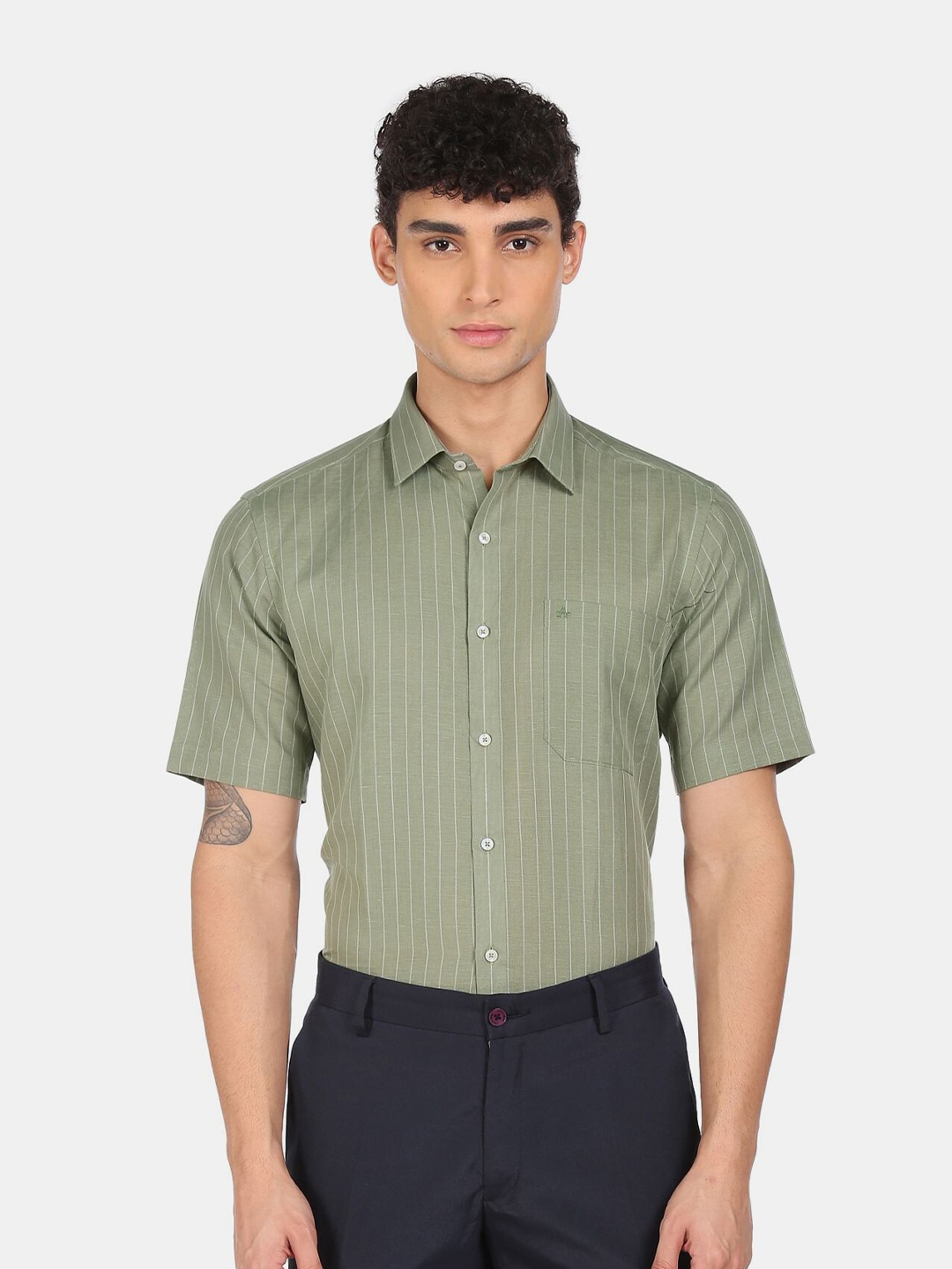 

Arrow Men Green Vertical Striped Formal Shirt