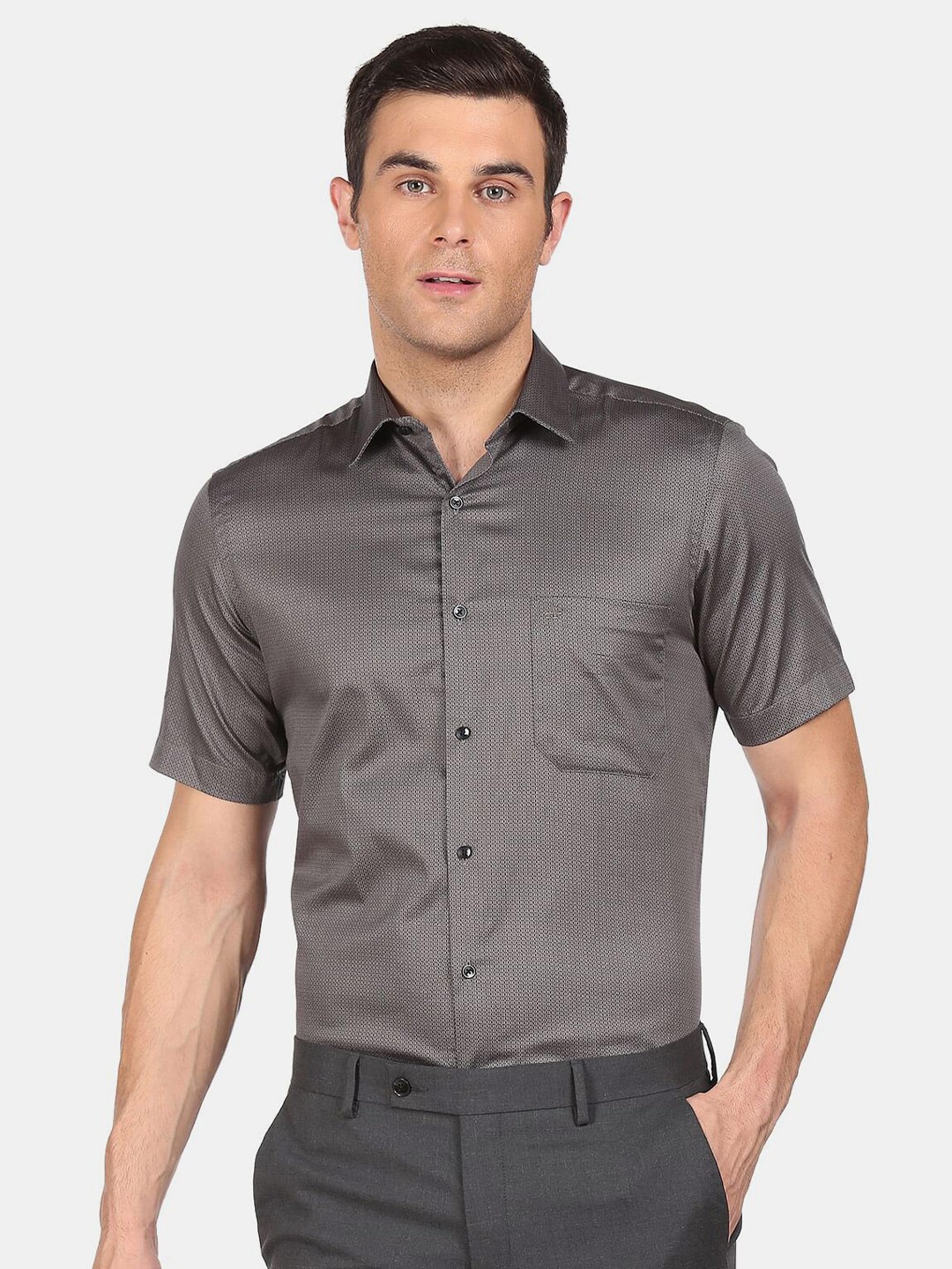 

Arrow Men Grey Printed Pure Cotton Formal Shirt