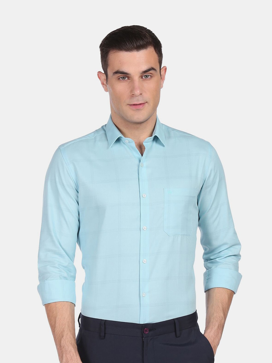 

Arrow Men Light Blue Slim Fit Checked Cotton Casual Shirt