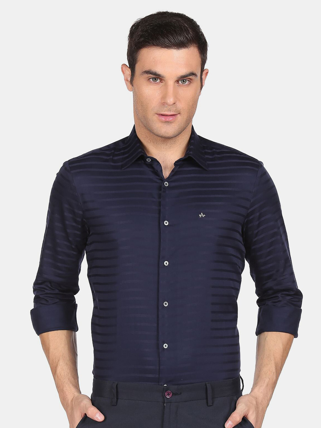 

Arrow Men Blue Horizontal Stripes Cotton Casual Shirt