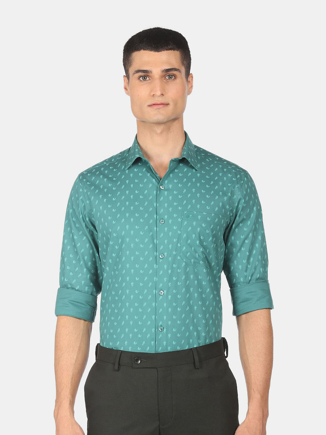 

Arrow Men Green Printed Regular Fit Cotton Formal Shirt